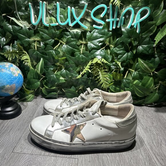 Golden Goose Hi Star/ Low Glitter Star/Silver metallic Camo Women Size 39 - Picture 4 of 10